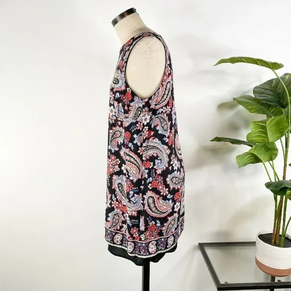 J Jill Paisley Overlay Layered Tunic Tank Top Medium Black Split Back Sleeveless - Picture 5 of 11